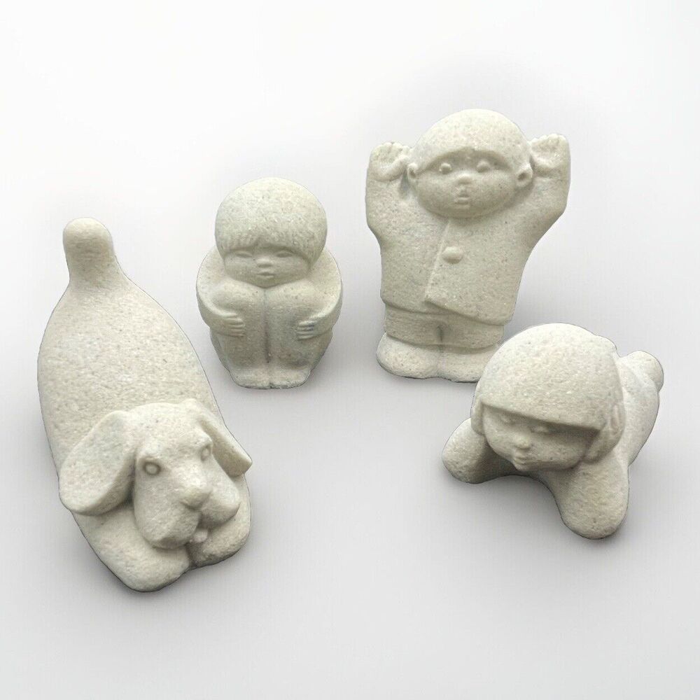Marbell Stone Art Children Sculptures Belgium Carved MCM Figurine Minimalist 4pc